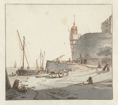 View of a Harbor by a City Wall by Willem Schellinks