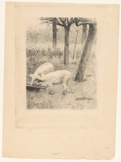 Two Pigs by a Trough by Willem Arnoldus Witsen