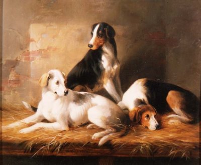 Three Hounds in a Stable by William Barraud