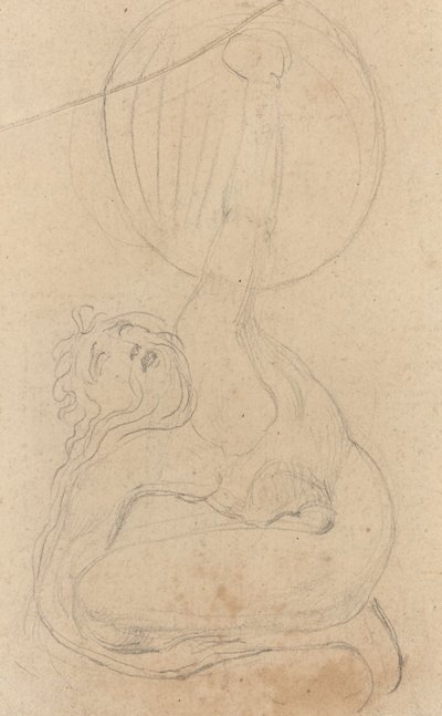A Crouching Figure Holding a Shield by William Blake