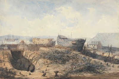 Plymouth Dockyard after the Fire by William Callow