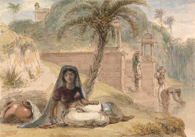 Indian Girl Seated by a River by William Daniell