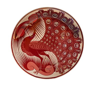 Red Lustre Peacock Plate by William de Morgan