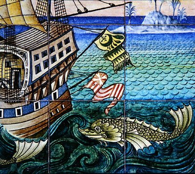 Tiles Depicting a Galleon by William de Morgan