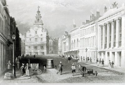 State Street, Boston, engraved by S. Lacey by William Henry Bartlett