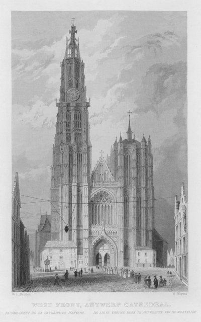 West Front, Antwerp Cathedral by William Henry Bartlett