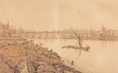 View of Old London Bridge by William Henry Hunt