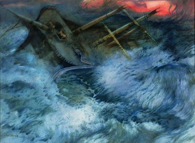 Wrecked Ship with Sea Serpent and Tigers by William Hyde