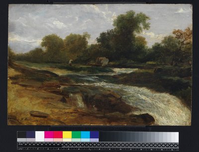 River landscape with an angler, 1842 by William James Muller