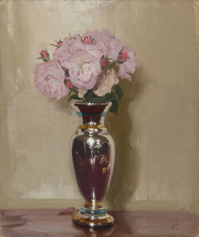 Pink Roses in a Silver Lustre Vase by William Nicholson