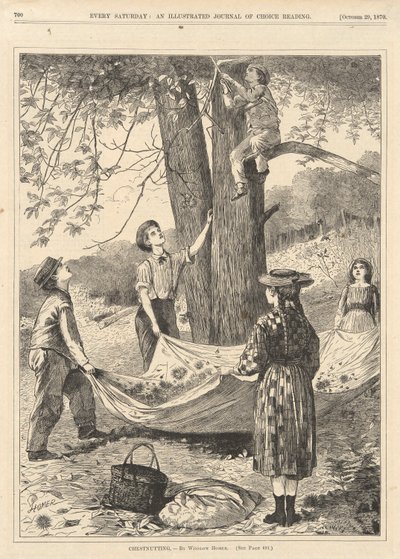 Chestnutting, from Every Saturday, October 29, 1870 by Winslow Homer