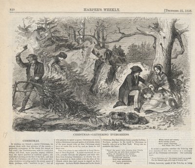 Christmas-Gathering Evergreens, from Harper by Winslow Homer