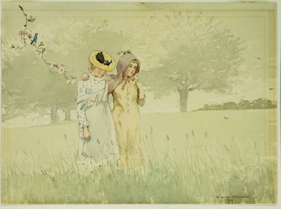 Girls Strolling in an Orchard by Winslow Homer