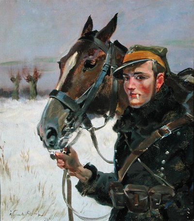 Soldier with a Horse by Wojciech Kossak
