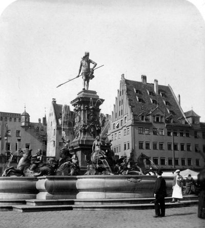 The Neptune Fountain, Nuremberg, Germany by Wurthle and Sons