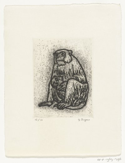 Monkey with Young by Yo Sugano (signed by artist)