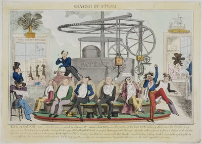 Shaving by Steam, c 1810 by Frederick (attr. to) Barnard