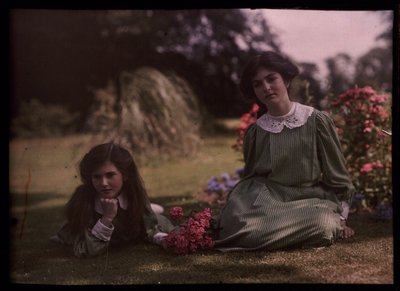Two Girls in a Garden by Frederick (attr. to) Barnard