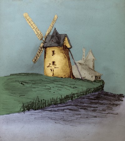 Windmill in Normandy, France, circa 1830 by . .