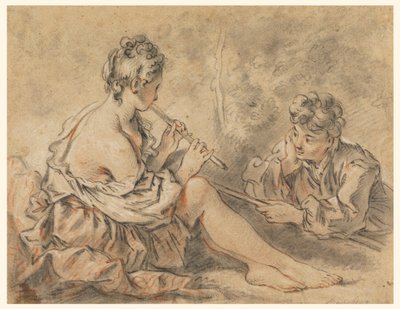 Shepherdess Piping to a Shepherd by after Francois Boucher