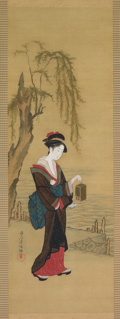 Beauty with Fireflies by after Kubo Shunman