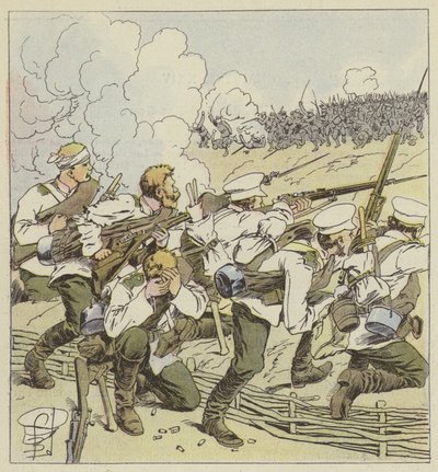 Siberian Riflemen at Vafangou by after Louis Charles Bombled