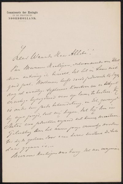 Letter to August Allebé by jonkheer Gijsbert van Tienhoven