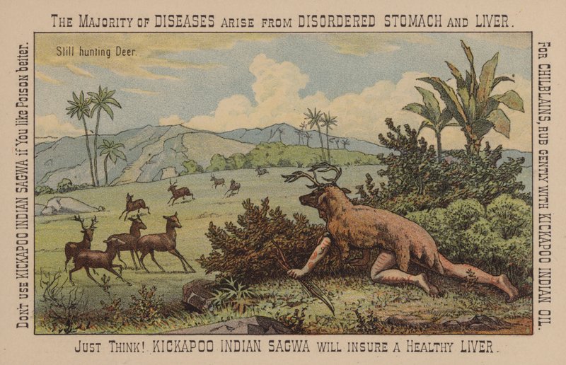 Disguised Native American Brave Hunting Deer by American School
