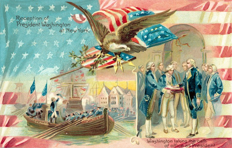 George Washington taking the oath of office as President by American School