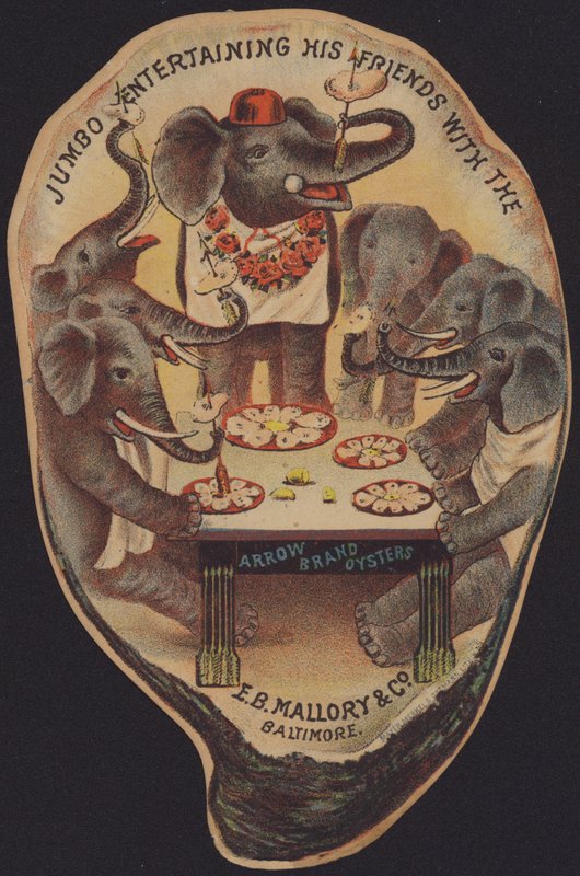 Jumbo Entertaining His Friends with the Arrow Brand Oysters by American School