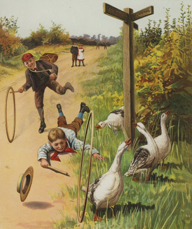 Boys Racing Their Hoops to the Finishing Post by English School