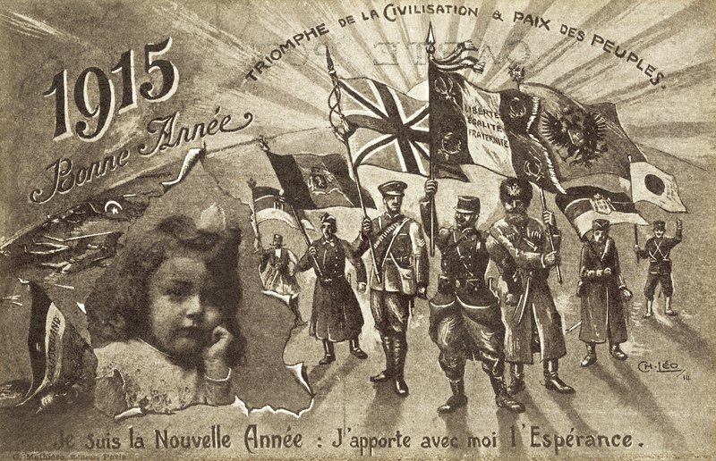 New Year Card for 1915, Wishing for the Triumph of Civilisation and Peace Among Peoples by English School