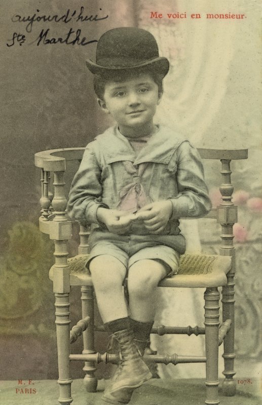 Little boy in a bowler hat by French Photographer