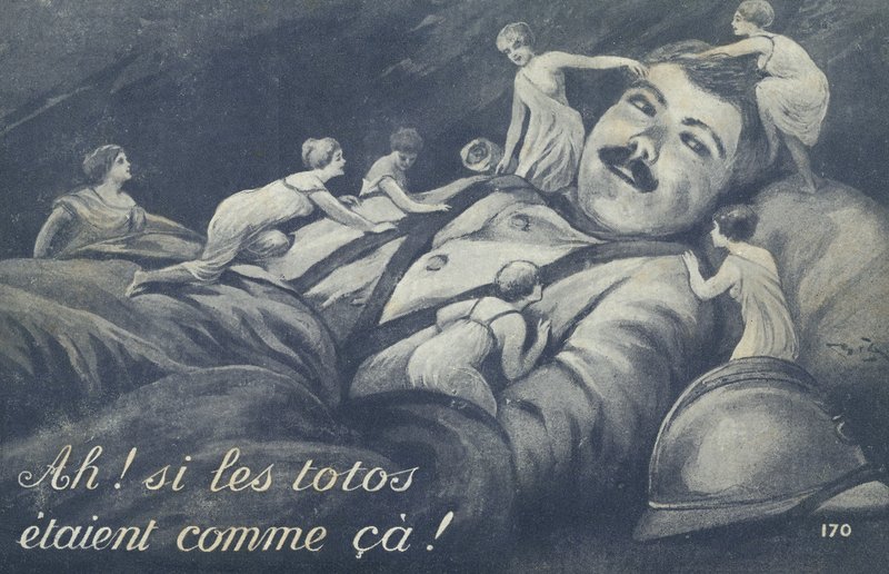 Tiny Women Climbing Over a Soldier by French School