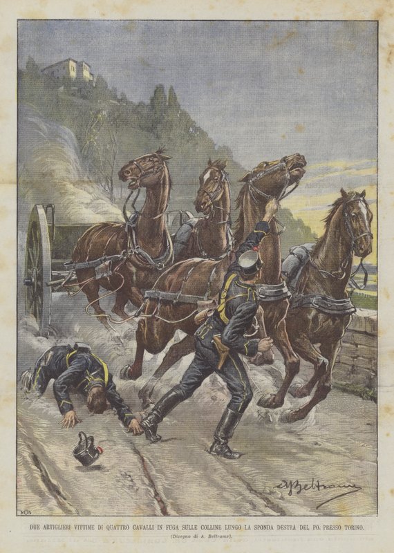 Two Artillerymen Victims of Four Runaway Horses on the Hills Along the Right Bank of the Po Near Turin by Achille Beltrame