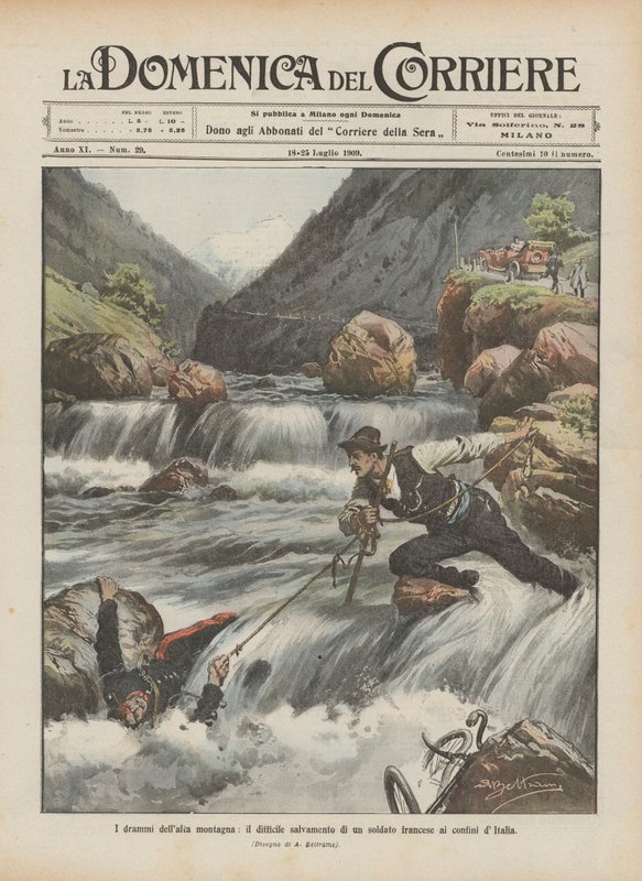 The dramas of high mountains, the difficult rescue of a French soldier at the Italian borders by Achille Beltrame