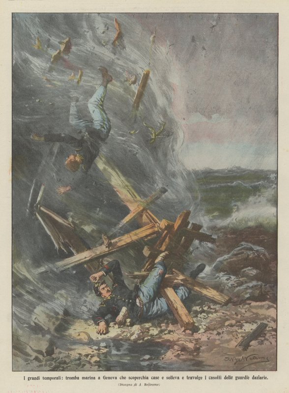 The Great Storms, Waterspout in Genoa That Unroofed Houses and Uprooted and Overturned Sheds by Achille Beltrame