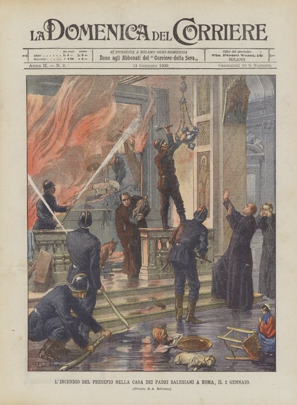 The Fire of the Nativity Scene in the House of the Salesian Fathers in Rome, on January 2nd by Achille Beltrame