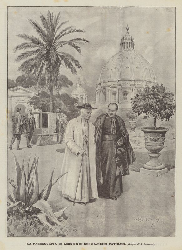 The Walk of Leo XIII in the Vatican Gardens by Achille Beltrame