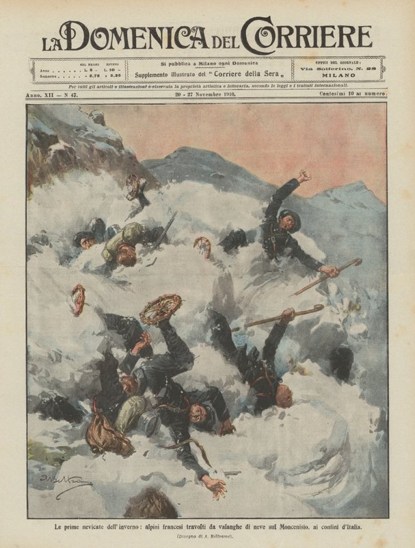 The First Snowfalls of Winter, French Alpine Soldiers Overwhelmed by Snow Avalanches on Mont Cenis, at the Borders of Italy by Achille Beltrame