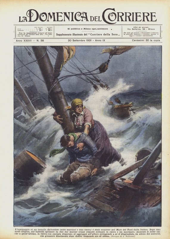 The crew of a Finnish boat (seven sailors and a cook) was caught in a storm in the North Sea by Achille Beltrame
