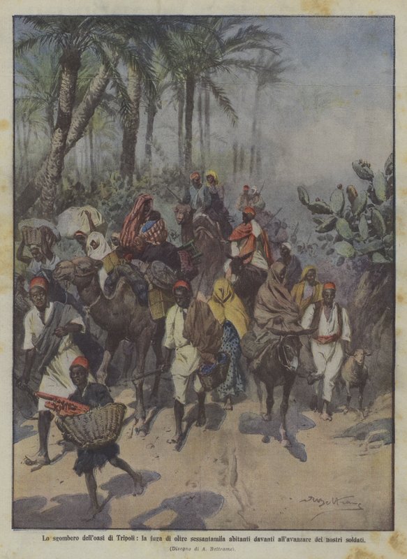 Evacuation of the Oasis of Tripoli, Flight of Over Sixty Thousand Inhabitants Before the Advance of Our Soldiers by Achille Beltrame