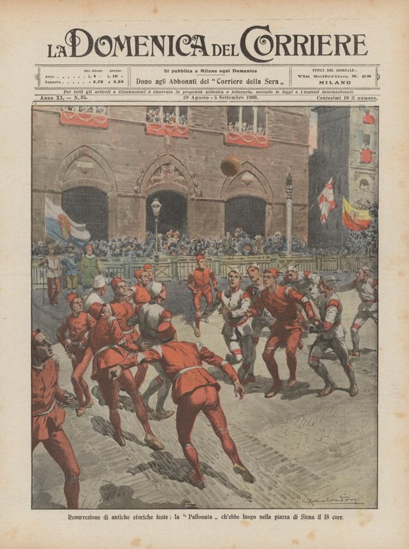 Resurrection of ancient historical festivals, the Pallonata that took place in the Piazza of Siena on the 18th by Achille Beltrame
