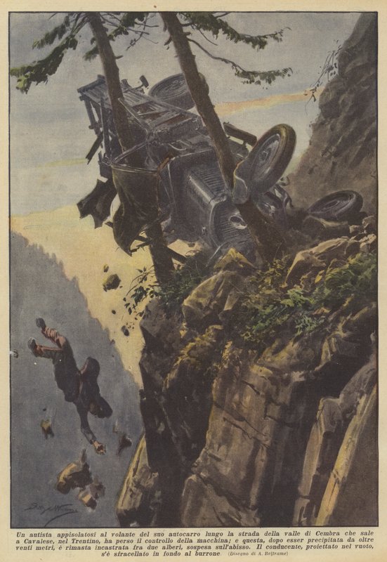 A Driver Fell Asleep at the Wheel of His Truck on the Road in the Cembra Valley... by Achille Beltrame