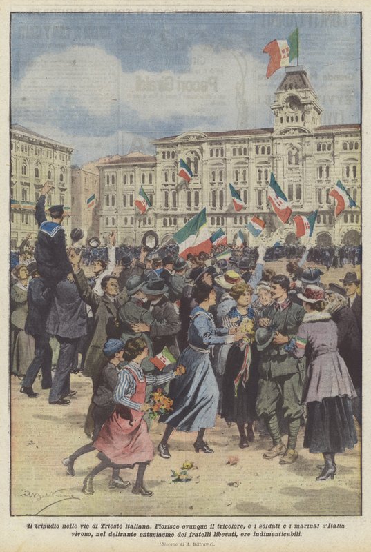 The Jubilation in the Streets of Italian Trieste by Achille Beltrame
