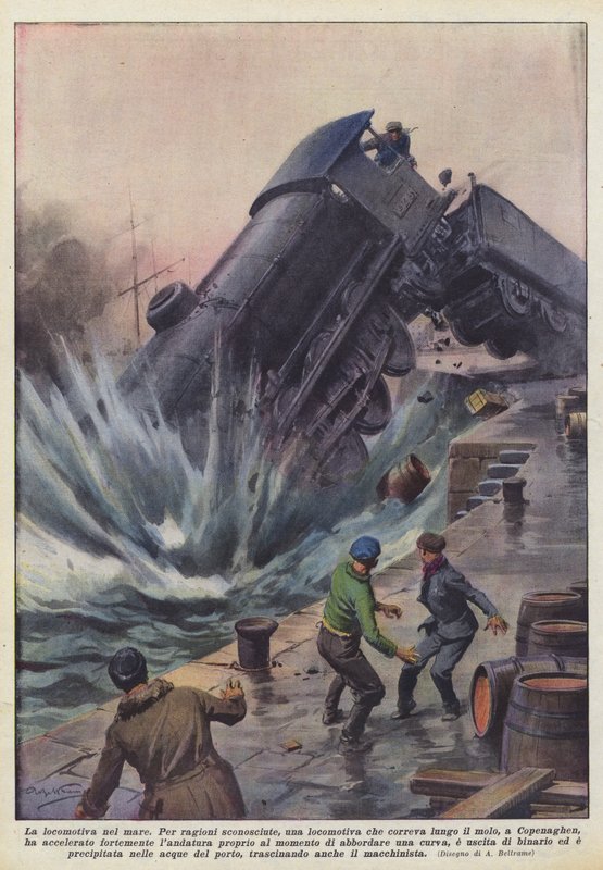 The Locomotive in the Sea by Achille Beltrame