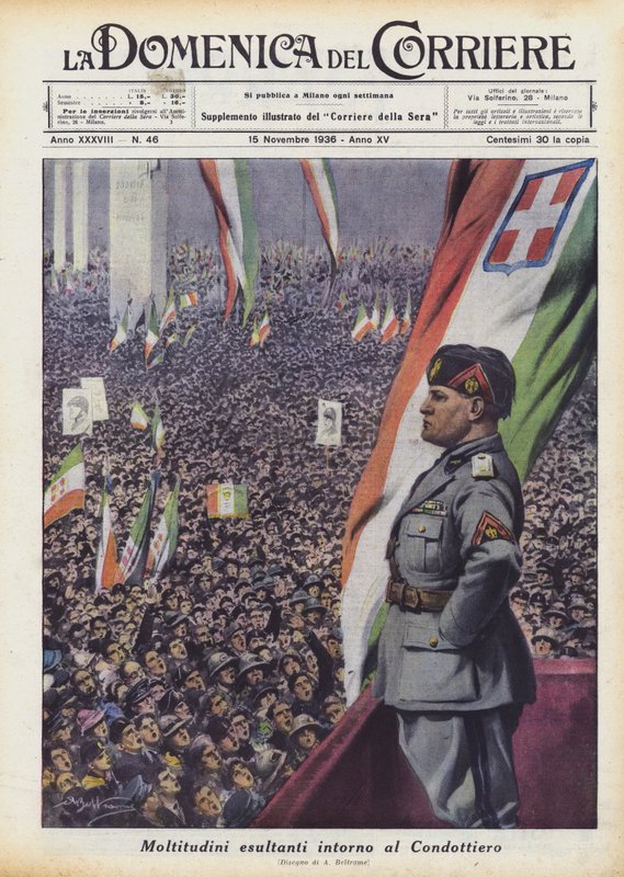 Crowds cheering around the Leader by Achille Beltrame