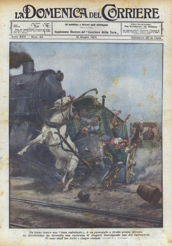 A train against a mobile home by Achille Beltrame