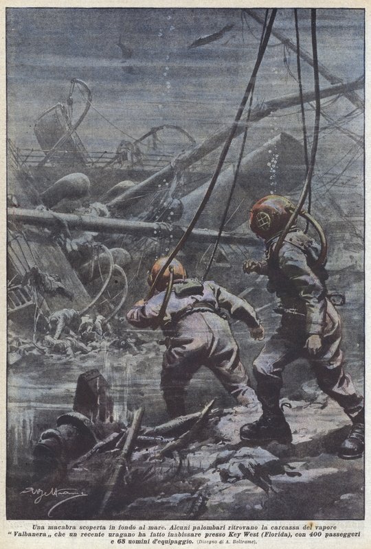 A Macabre Discovery at the Bottom of the Sea by Achille Beltrame