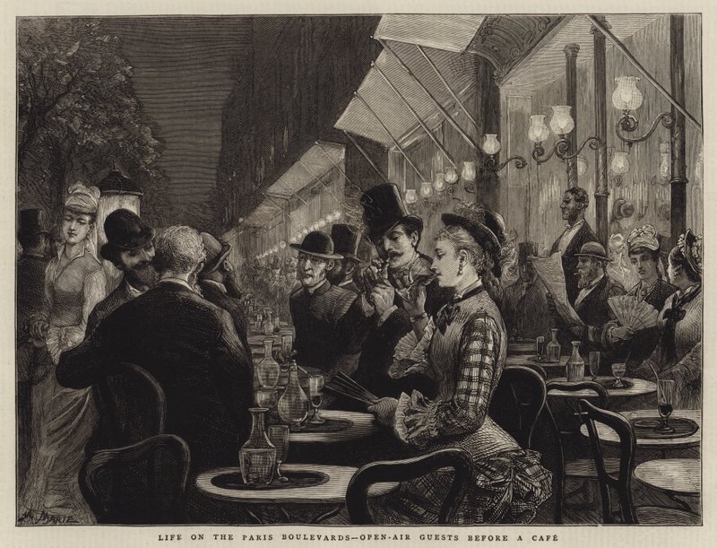 Life on the Paris Boulevards, Open-Air Guests before a Cafe by Adrien Emmanuel Marie